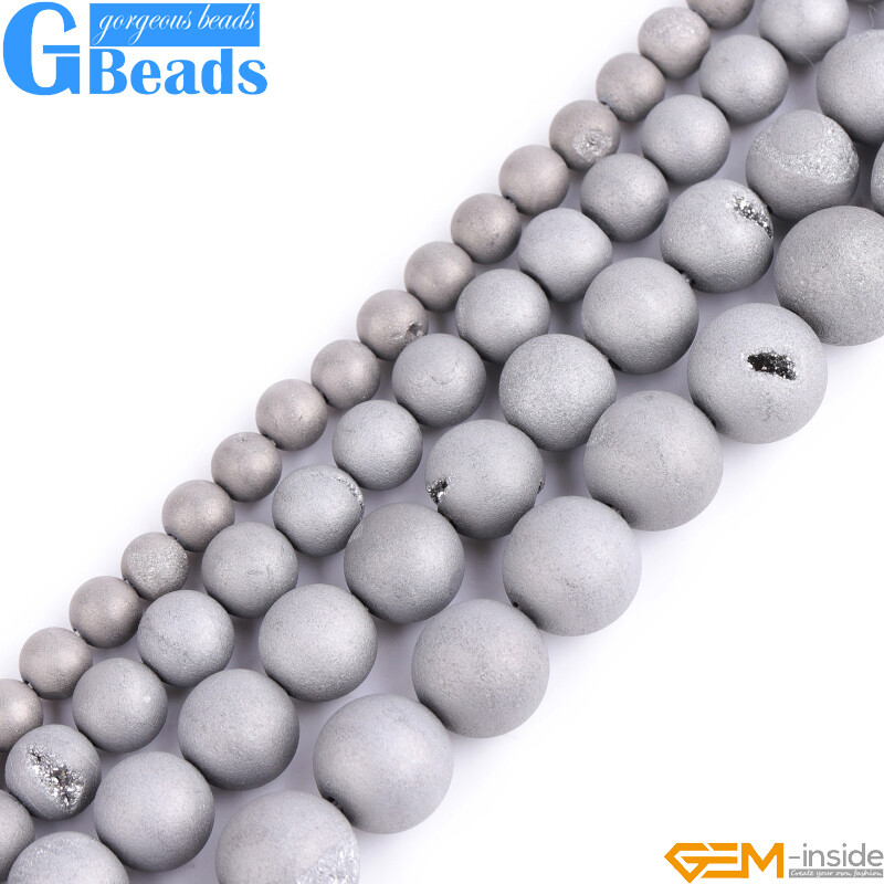 Metallic Titanium Coated Drusy Druzy Quartz Agate Round Beads Free Shipping 15″