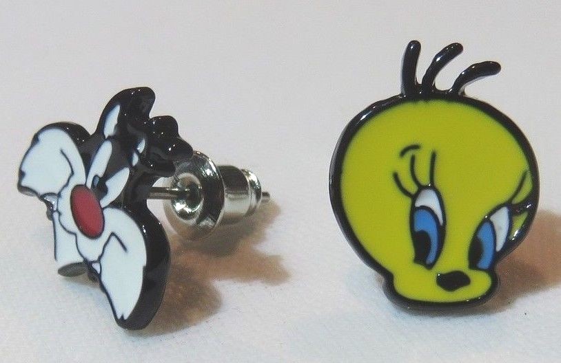 Looney Tunes SYLVESTER & TWEETY BIRD ENAMEL STUD EARINGS APPROX. 1/2″