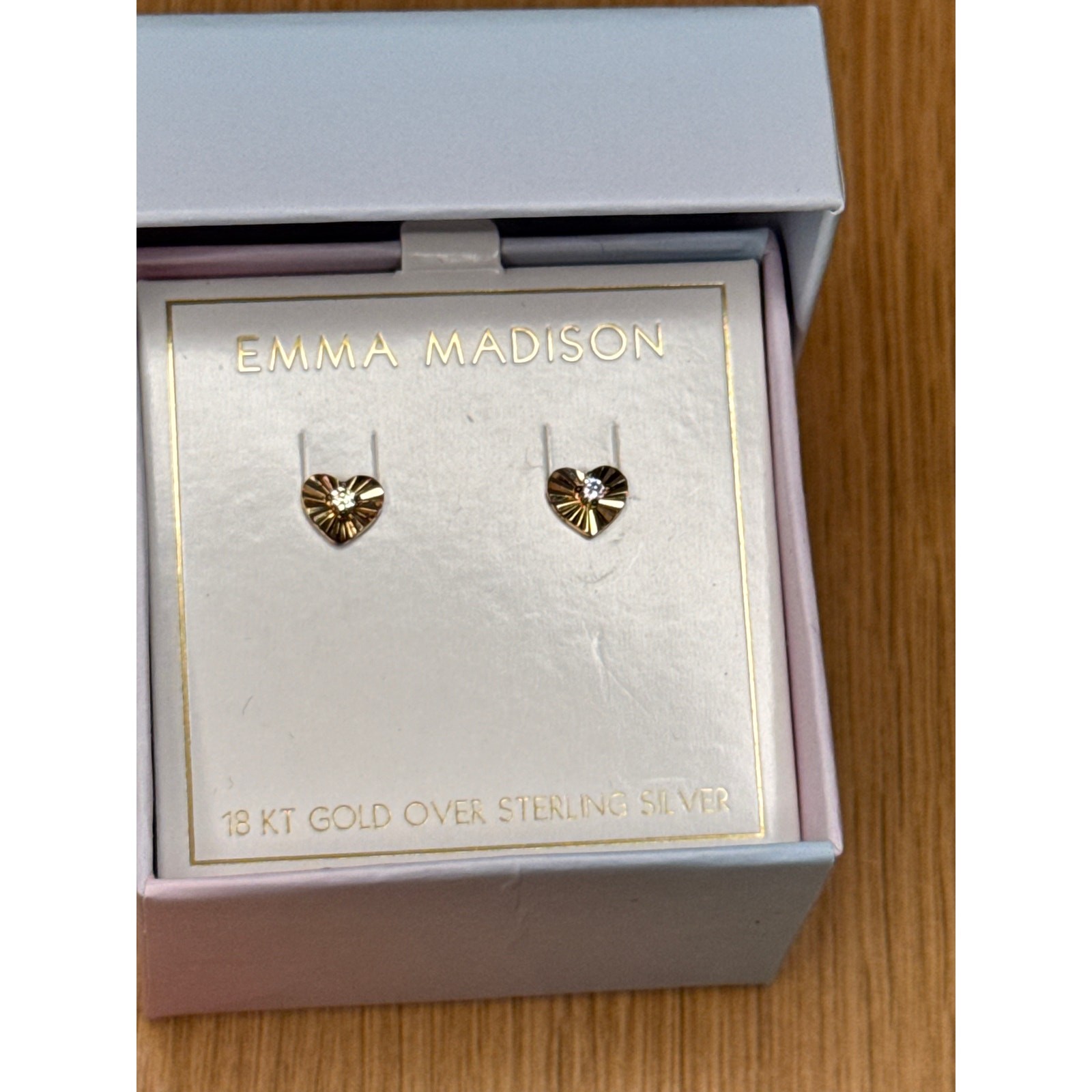 Emma Madison Sterling Silver 18K Gold Plated Heart Stud Earrings Crystal Accent