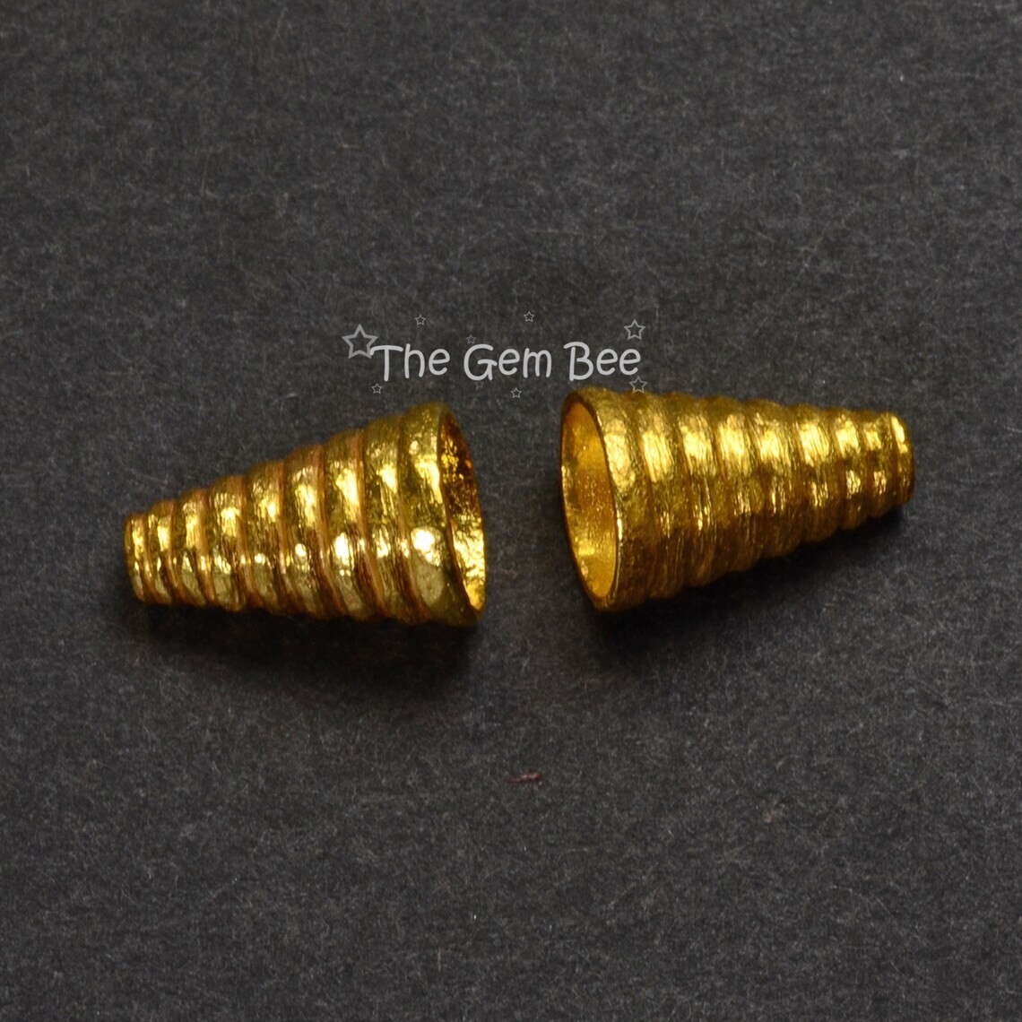 6.5mmx10.2mm 18k Solid Yellow Gold Cone Bead Cap Finding PAIR