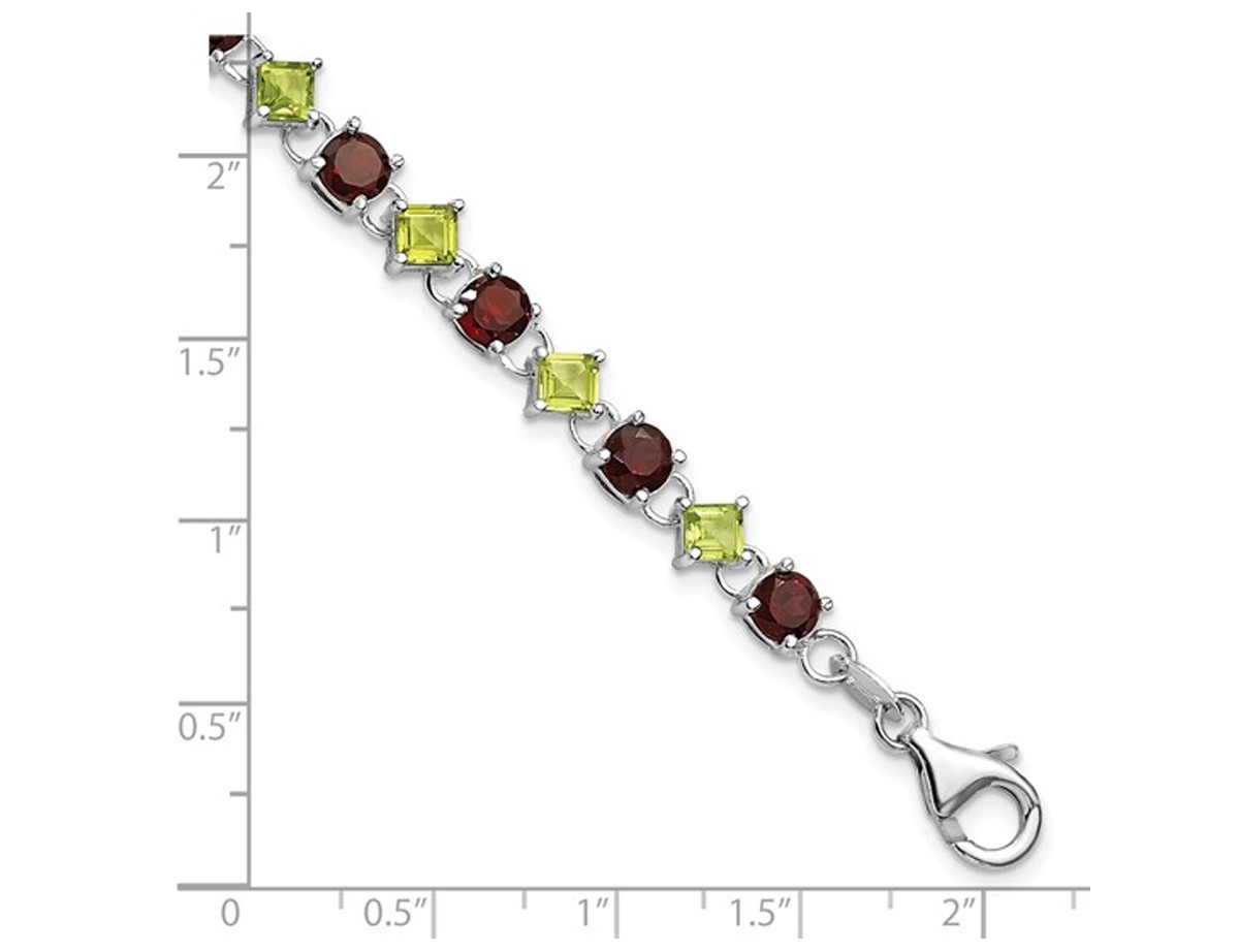 Green Peridot and Red Garnet Heart Bracelet in Sterling Silver