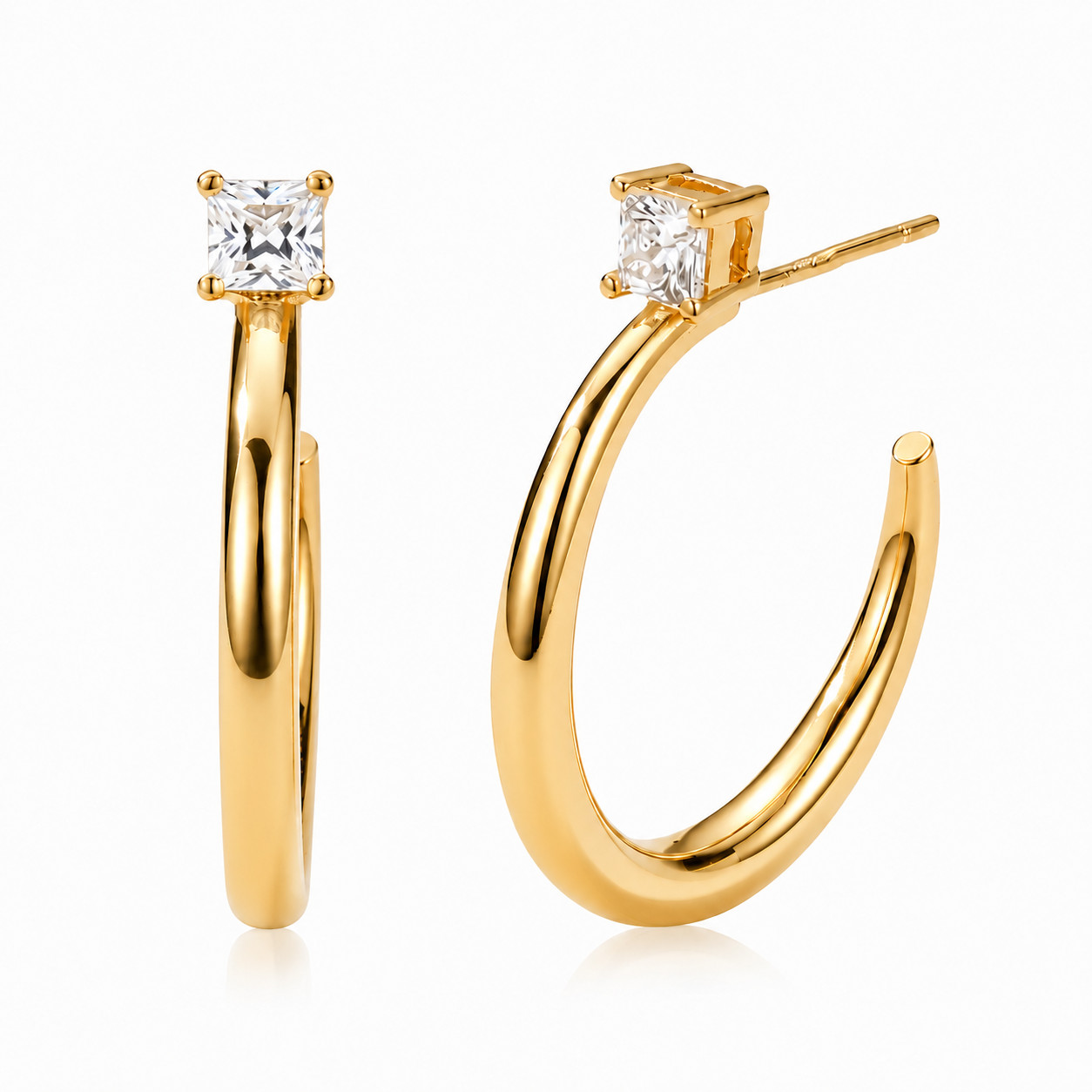 Uxvwez 18k Gold Silver Hoop Earrings for Women with Square CZ Stud