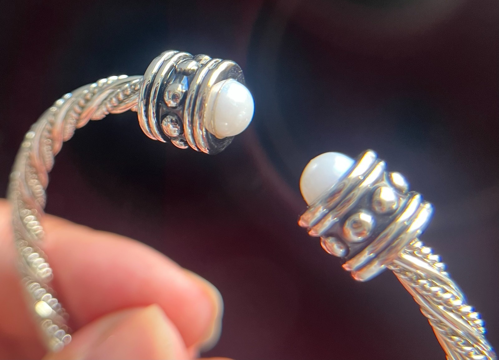 Two Tone Cable Twist Cuff Bracelet with Pearls Fashion Jewelry
