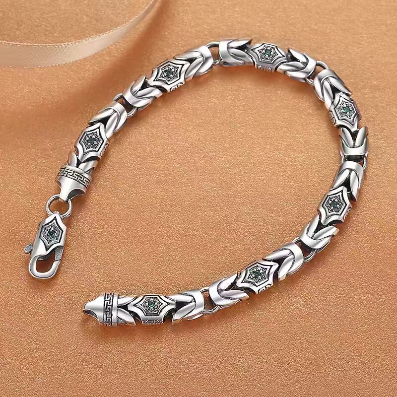 Pure S925 Sterling Silver Chain Men Women 7mm Byzantine Link Bracelet 7.1-8.7in