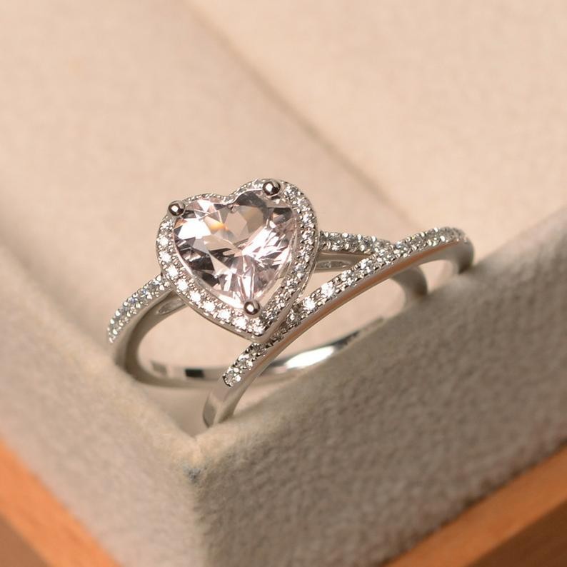 1.39 Ct Emerald Natural Morganite Diamond Engagement Ring 14K White Gold Size 8