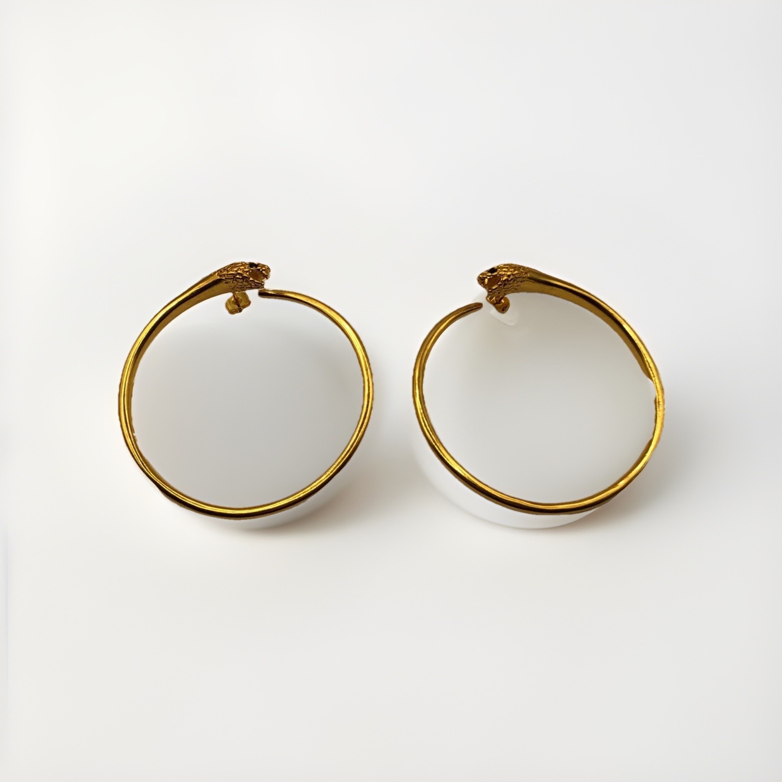 Céline Phoebe Philo Serpent Hoop Earrings • Gold Plated • Signed • Rare • 2.3 In