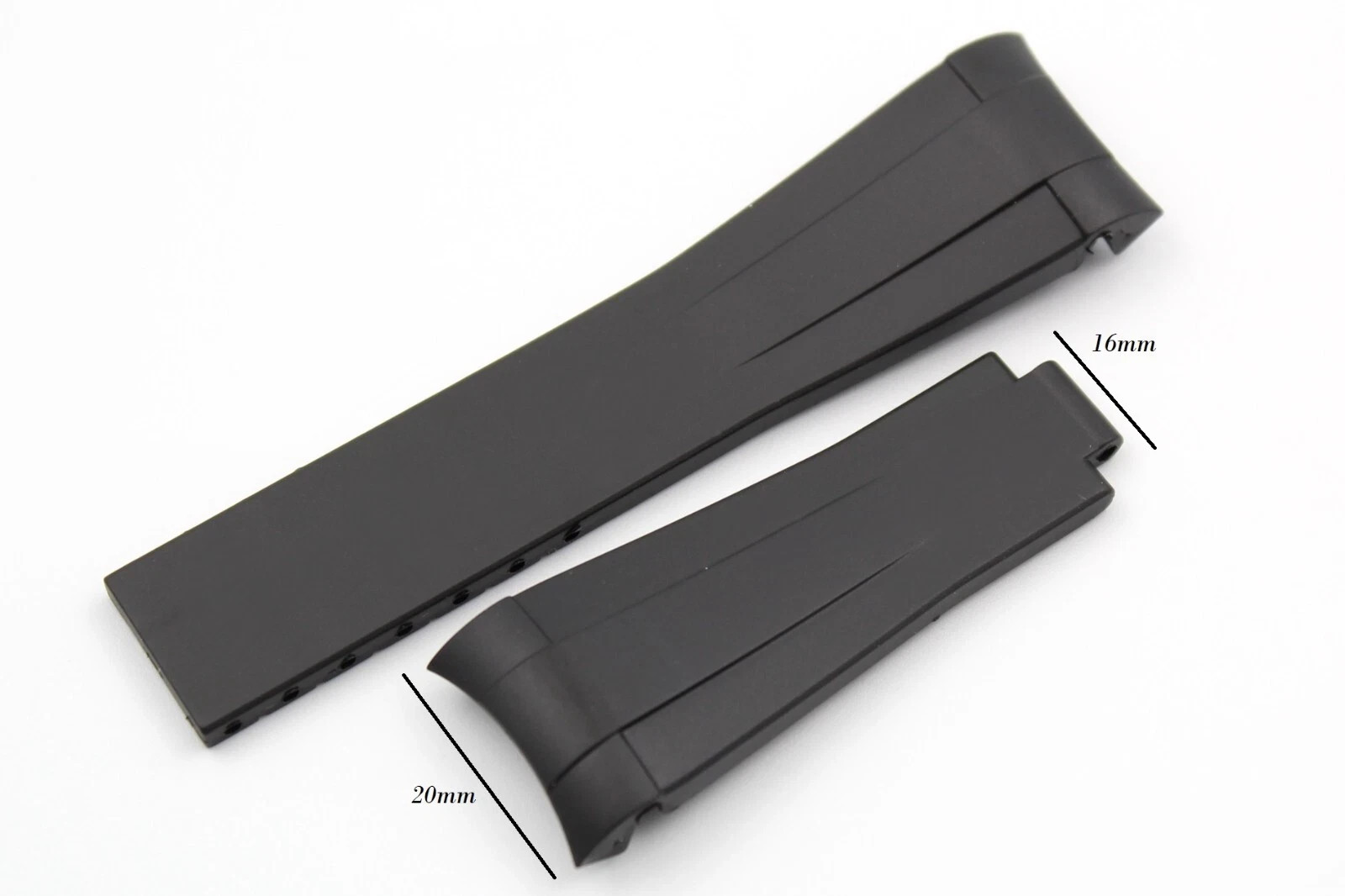 Black TPU Silicone Strap 20/16mm Curved Strap Clasp Clasp Sports Watch New