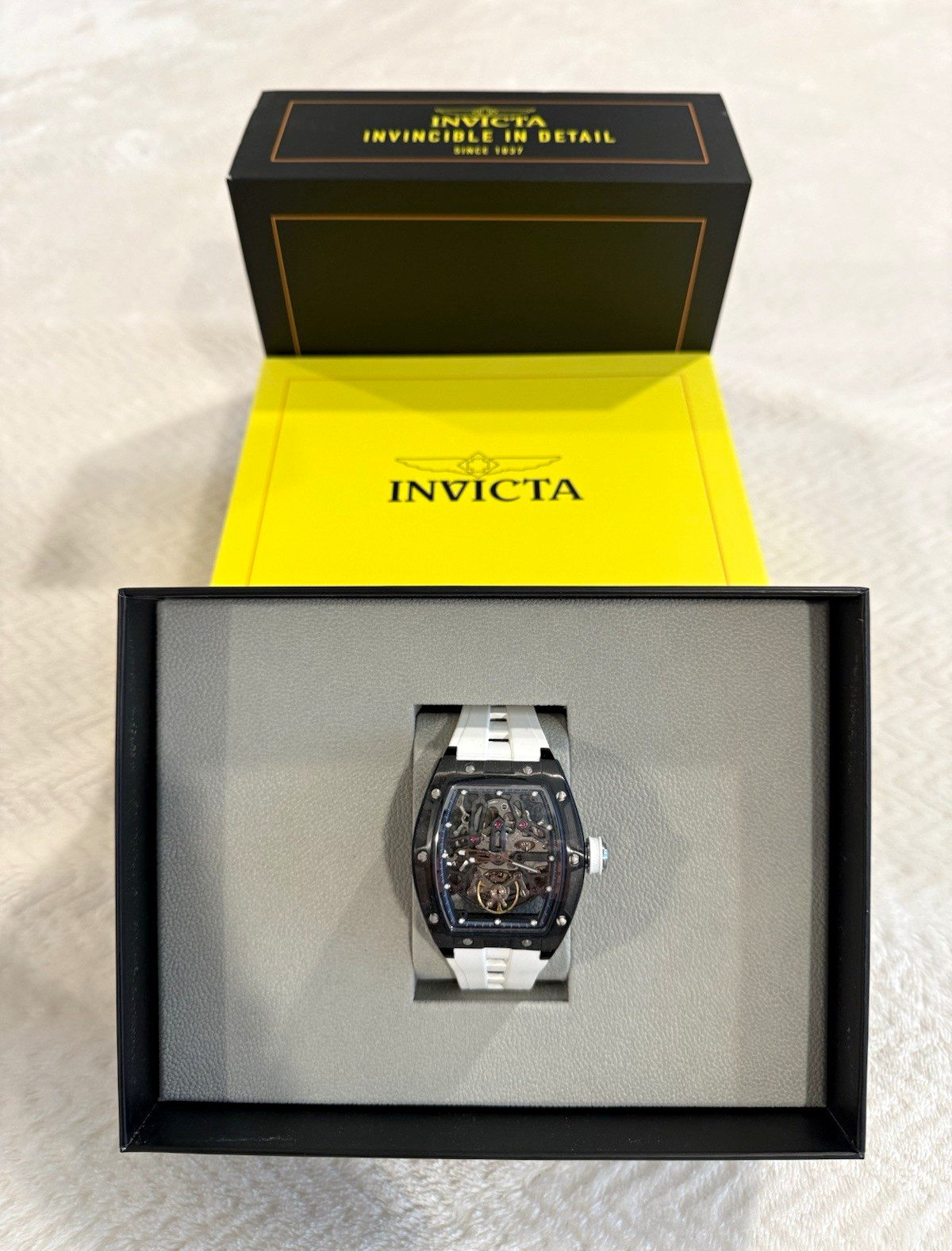 Invicta S1 Rally Orberus Automatic Skeleton 44mm Black Dial White Strap w/ Box