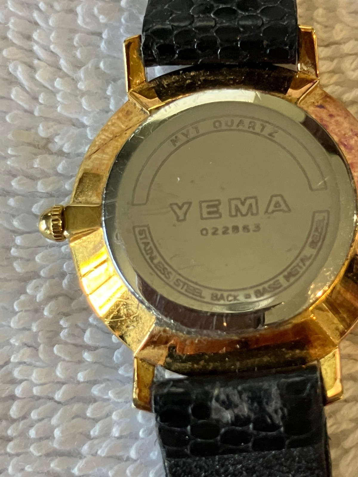 Vintage Yema Paris Quartz Watch Gold Plated Case With Black Strap
