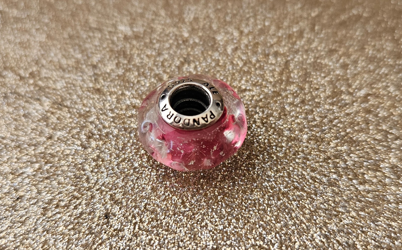 Authentic Pandora Wavy Fancy Pink Silver Murano Charm