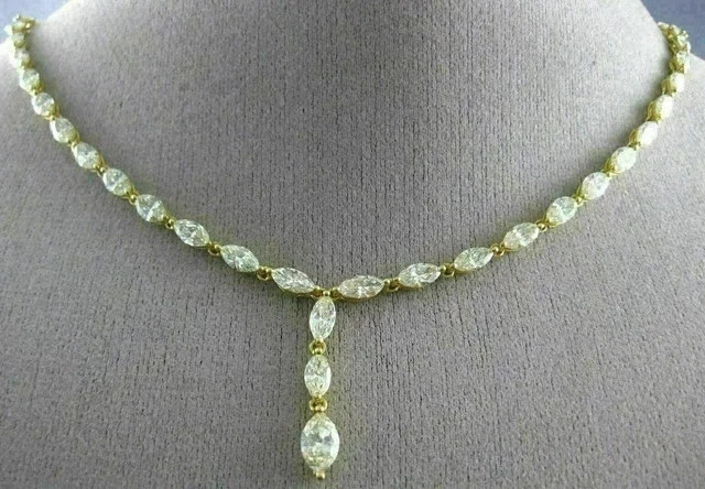 15Ct Marquise Cut Lab Created Diamond Tennis Necklace 14K Yellow Gold Plated 18″
