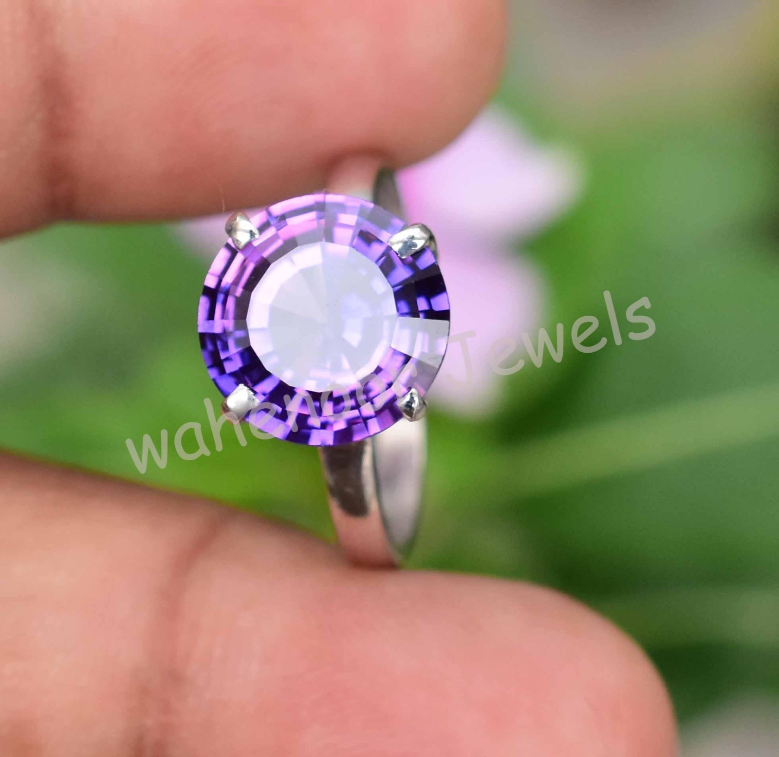 Natural Boysenberry Sapphire Round 925 Sterling Silver Ring Certified For Women