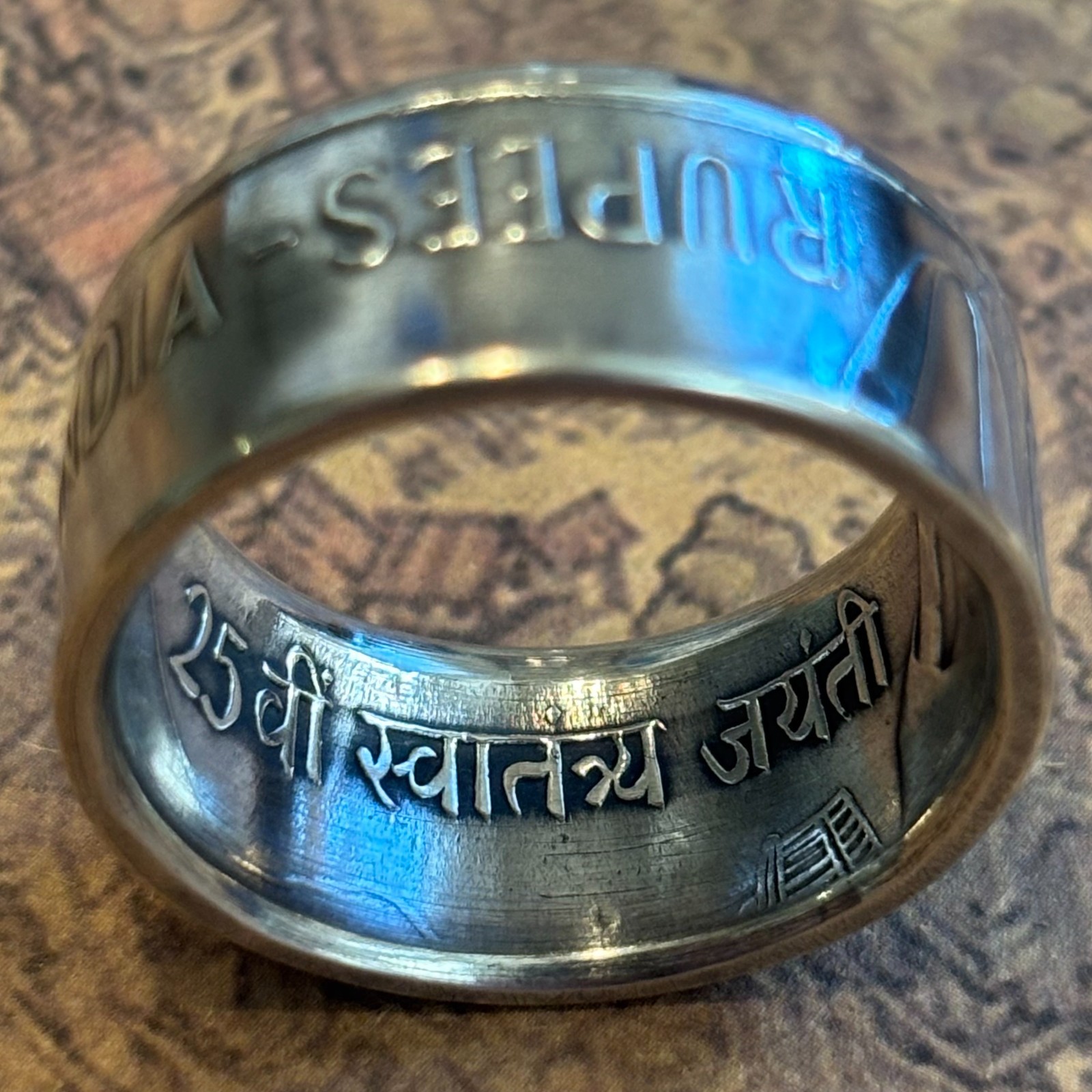 EXCLUSIVE SILVER India Ashoka Lion 10 Rupees COIN RING 1972 SIZE 5-18 Heirloom