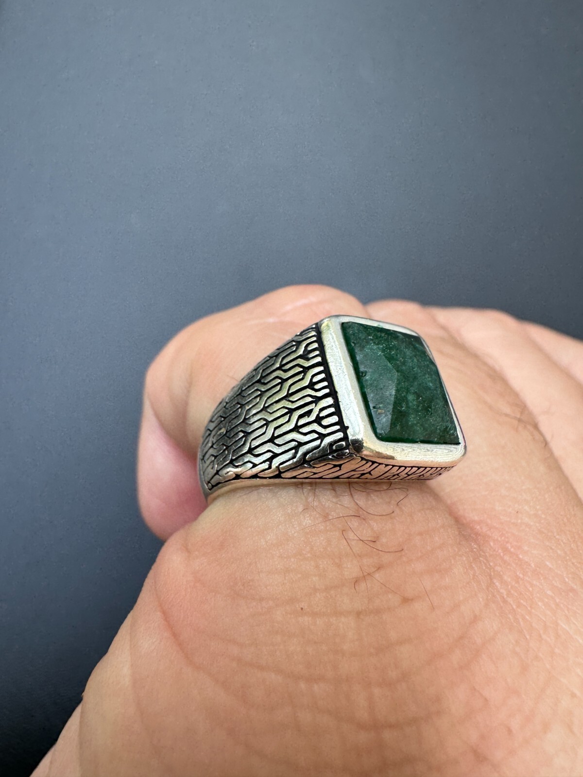 6ct Natural Green Emerald Real Genuine Gemstone Mens Real Solid 925 Silver Ring