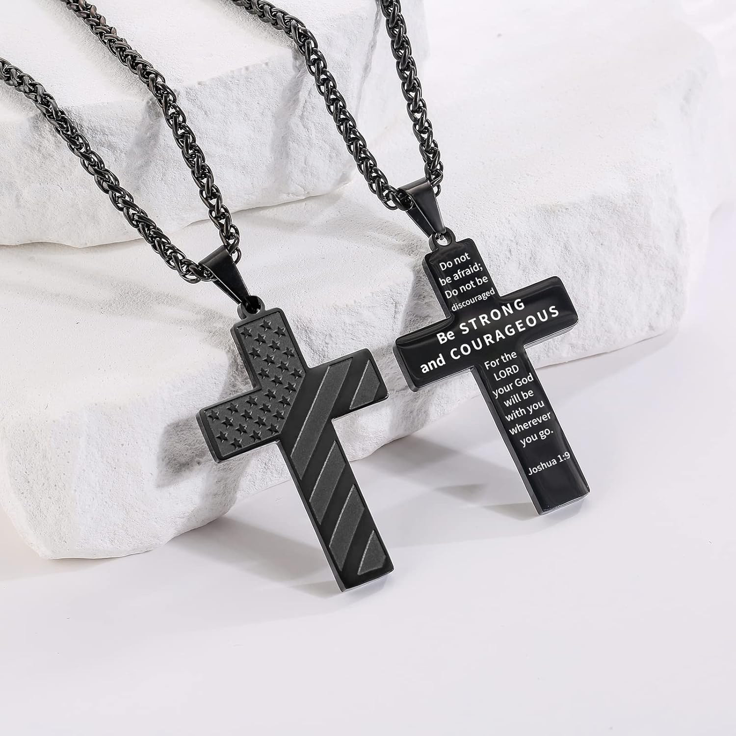 18+2 Inch Cross Necklace for Men Boys,American Flag Bible Verse 316L Stainless S