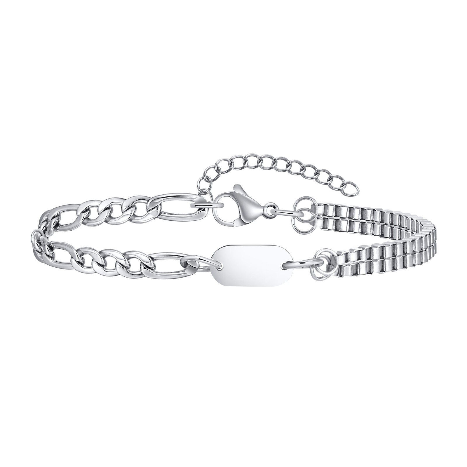A-Z Initial Bracelets for Men Women Figaro Chain Box Link Bracelets Classic