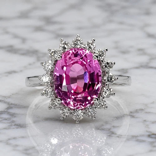 6.65 Ct Natural Pink & Sapphire Diamond Engagement Ring 14k Solid White Gold 7