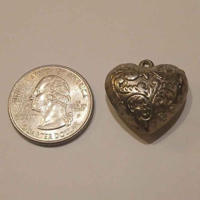 Silver Tone Heart Photo Locket Pendant Engraved Metal No Gemstones