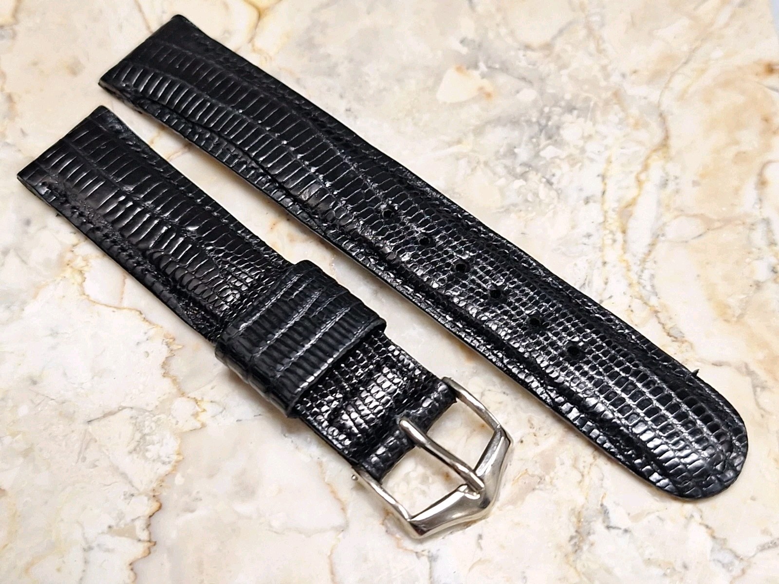 JB Champion Hand Finished Alligator Lizard Leather Black Watch Band Strap 11/16″