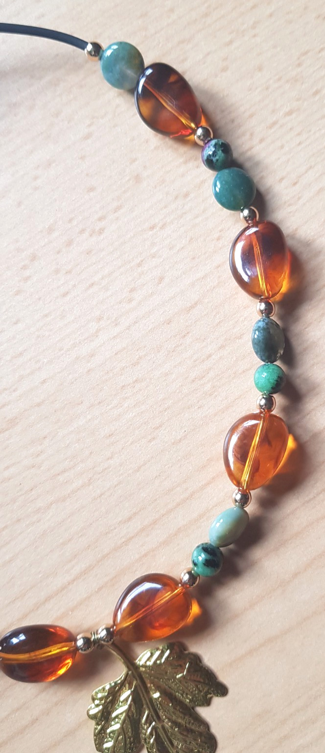 GEMSTONE NECKLACE. AMBER.AHAT.UNAKITE.HEMATITE.UNIQUE.VERY CLASSY.ELEGANT