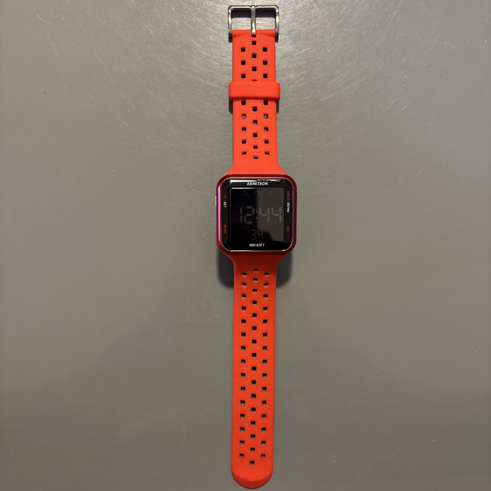 Armitron Pro Sport Digital Watch M1179A Red Stainless Silicone Band WR 165ft 50m