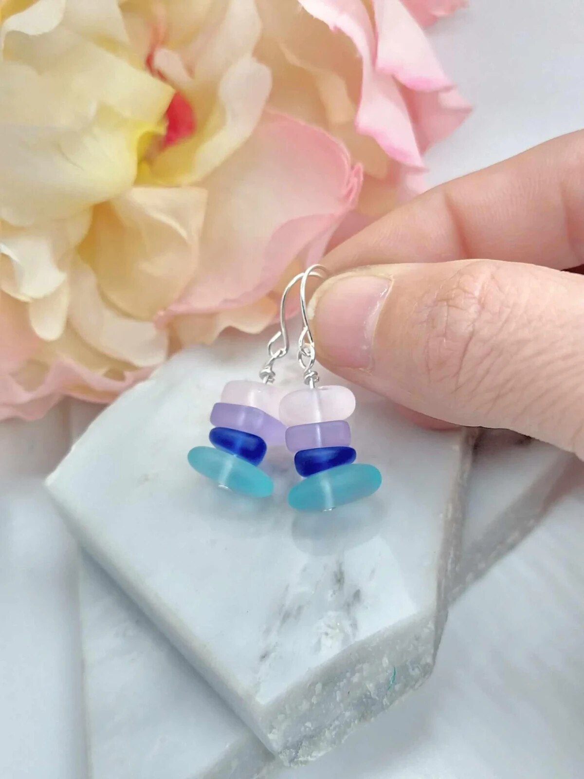Seaglass Sterling Silver Ladies Dangle Earrings Beach Jewelry Beach Gift For Her