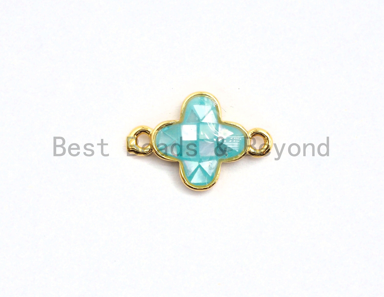100% Natural Aqua Blue Shell Clover Flower Connector, Natural Shell Connector,