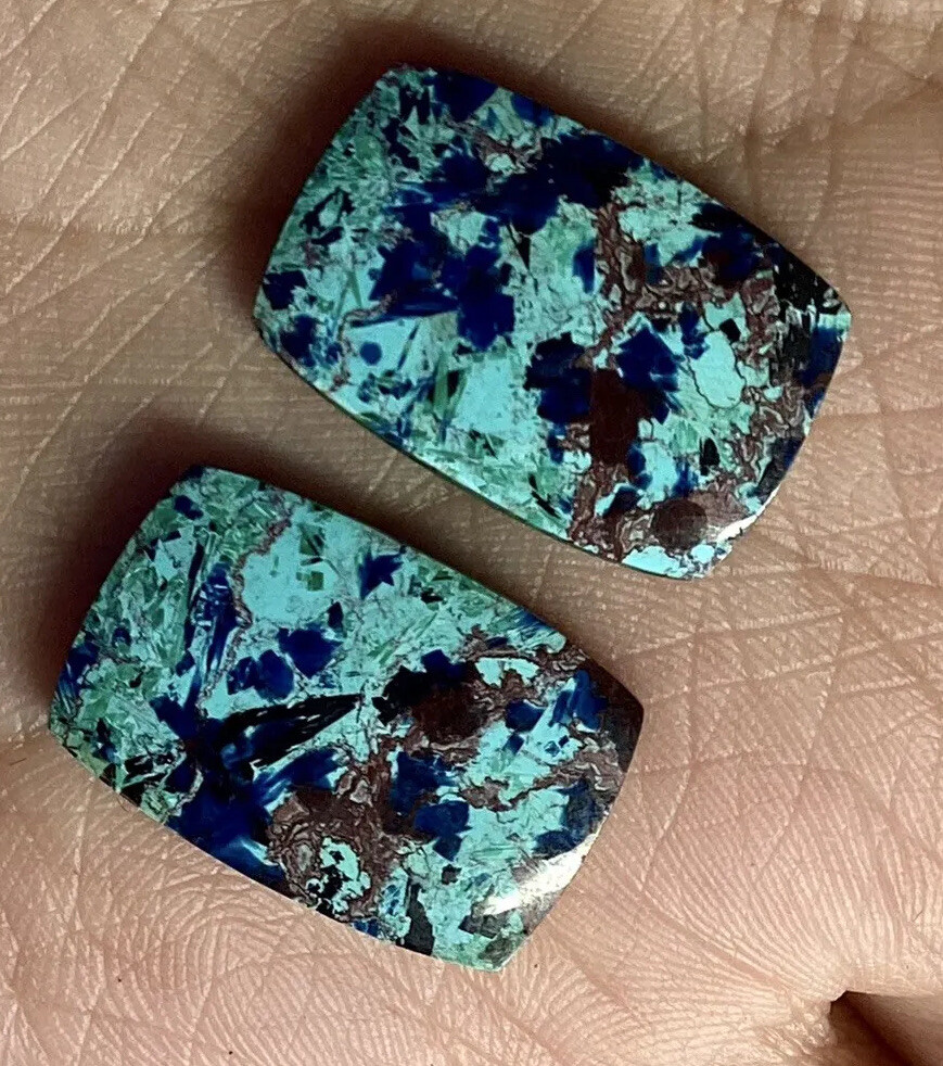 Lot of 2 Pair of Morenci Azurite Soft Rectangle Cabochons 20x13mm 21 Carats #115