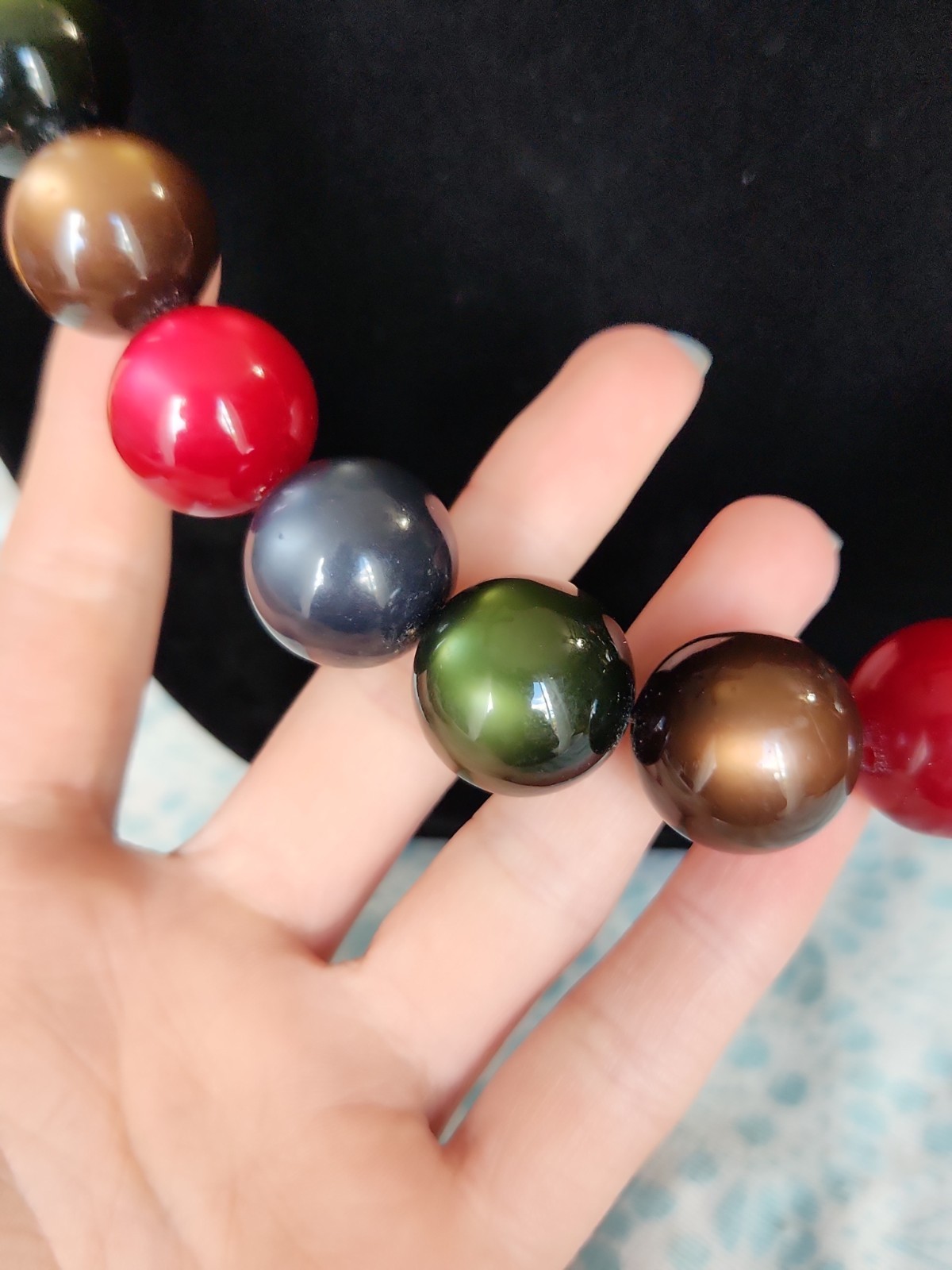 Moonglow Glass Beaded Chunky Necklace Brown Green Blue and Red Shiny