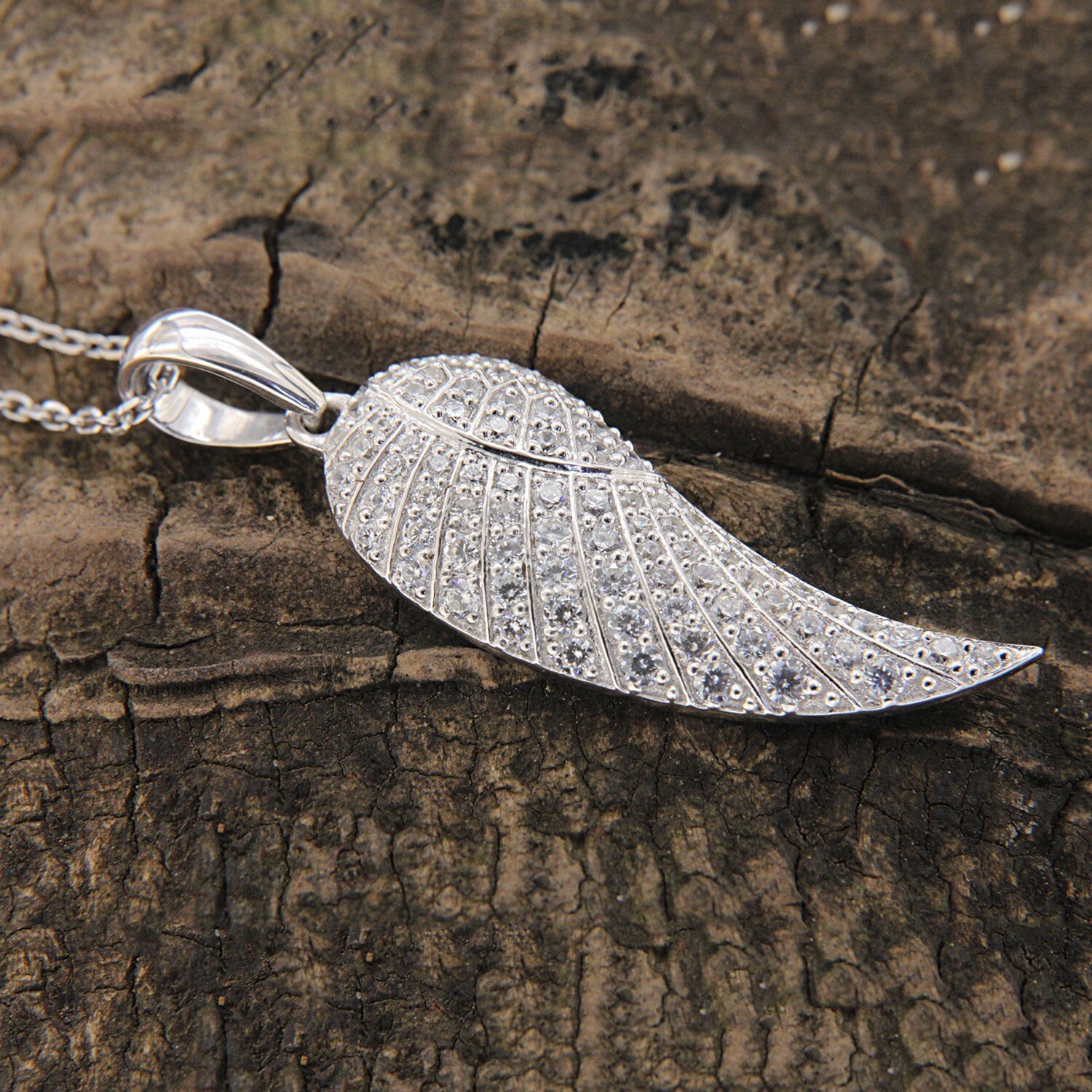 Round Cut Simulated Diamond Stunning Angel Wing Pendant 14K White Gold Plated