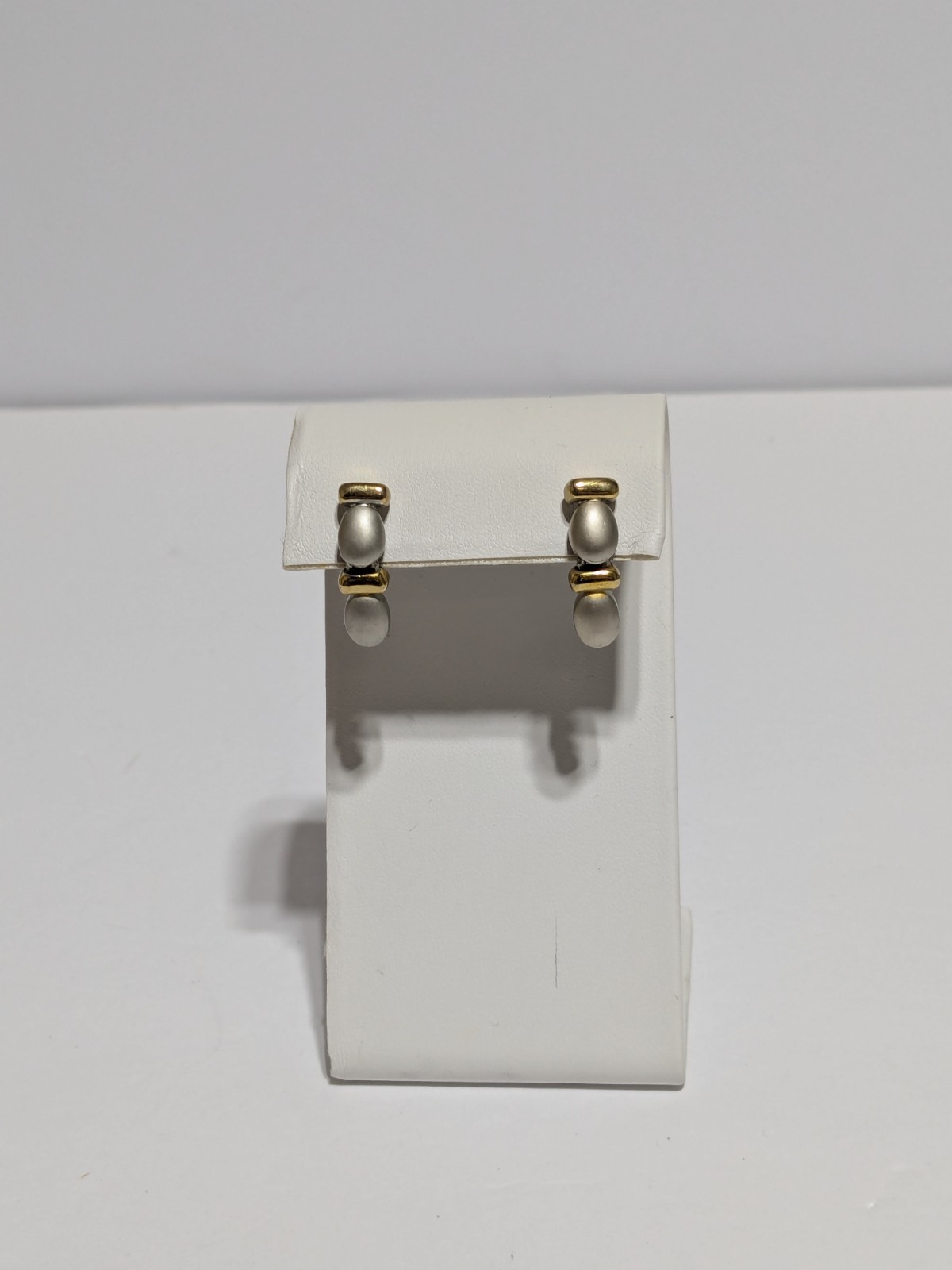 Two Toned Stud Drop Articulated Earrings 1″. Gold Tone/Silver Tone.