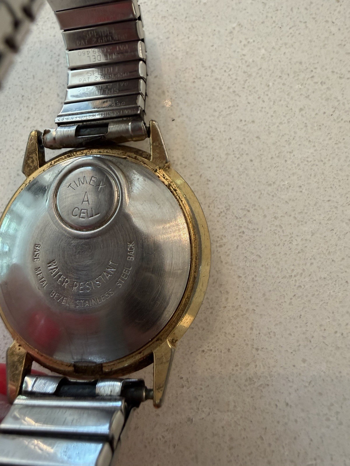Vintage 1970s Timex Electric Dynabeat Gold Tone Mens Watch White Dial