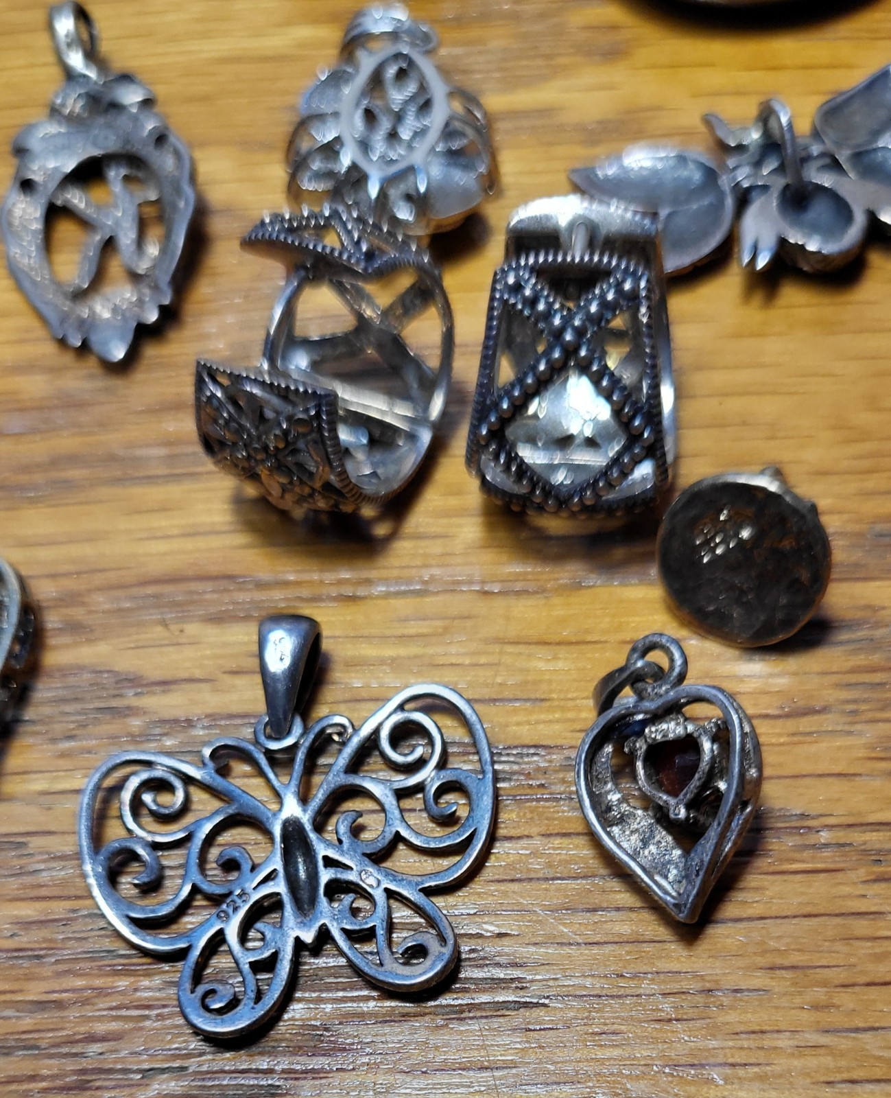 70+grams 22 Pices MARKED 925,SILVER EARRING,PENDANTS, BRACELET.WEARABLE,SELLABLE