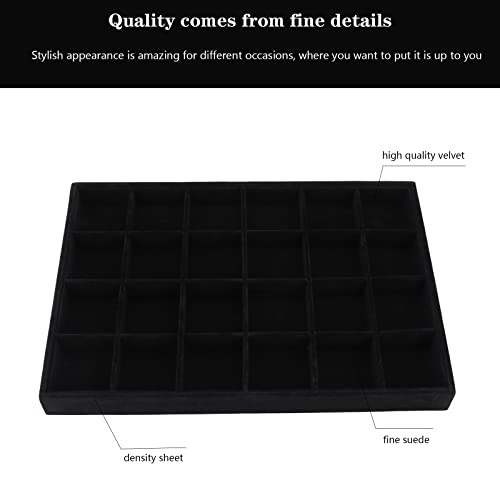 Large Velvet Jewelry Tray, Drawer Organizer for Jewelry in 24grid Black