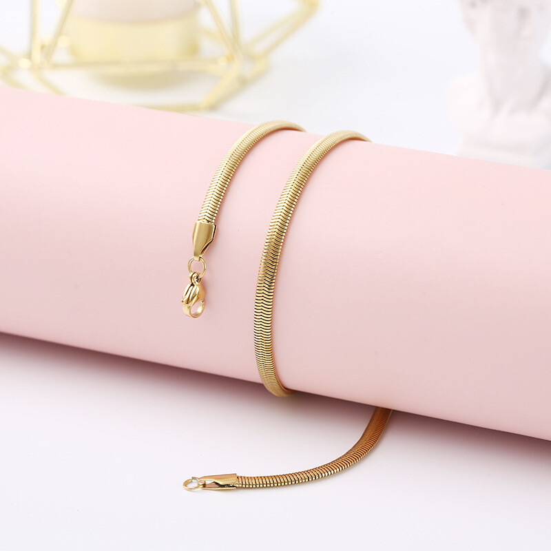 2.2-6mm Stainless Steel 18k Gold Plated Flat Snake Chain Necklace Women Men