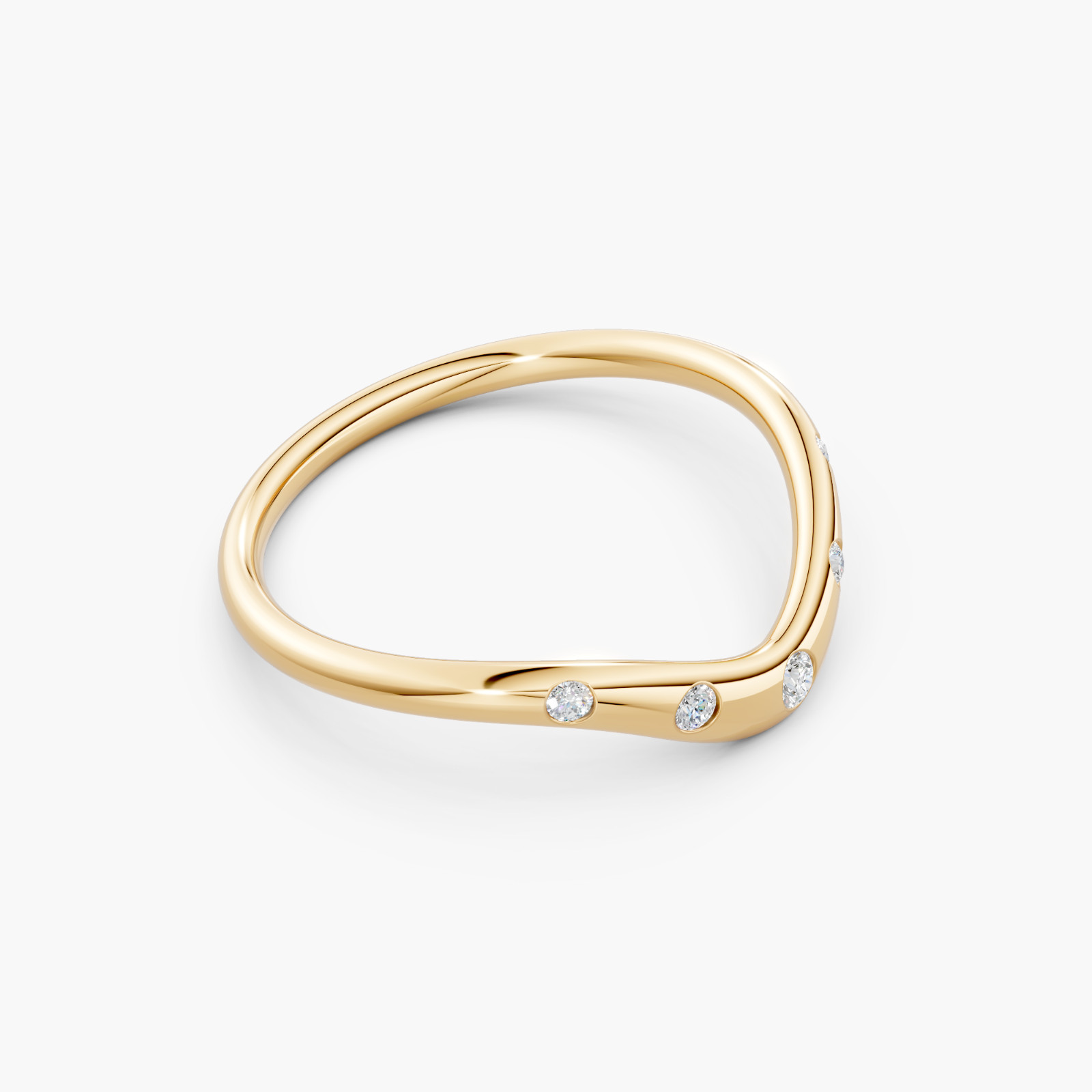Lab Grown Diamond Wave Ring 14K Yellow Gold Curved Stackable Wedding Band