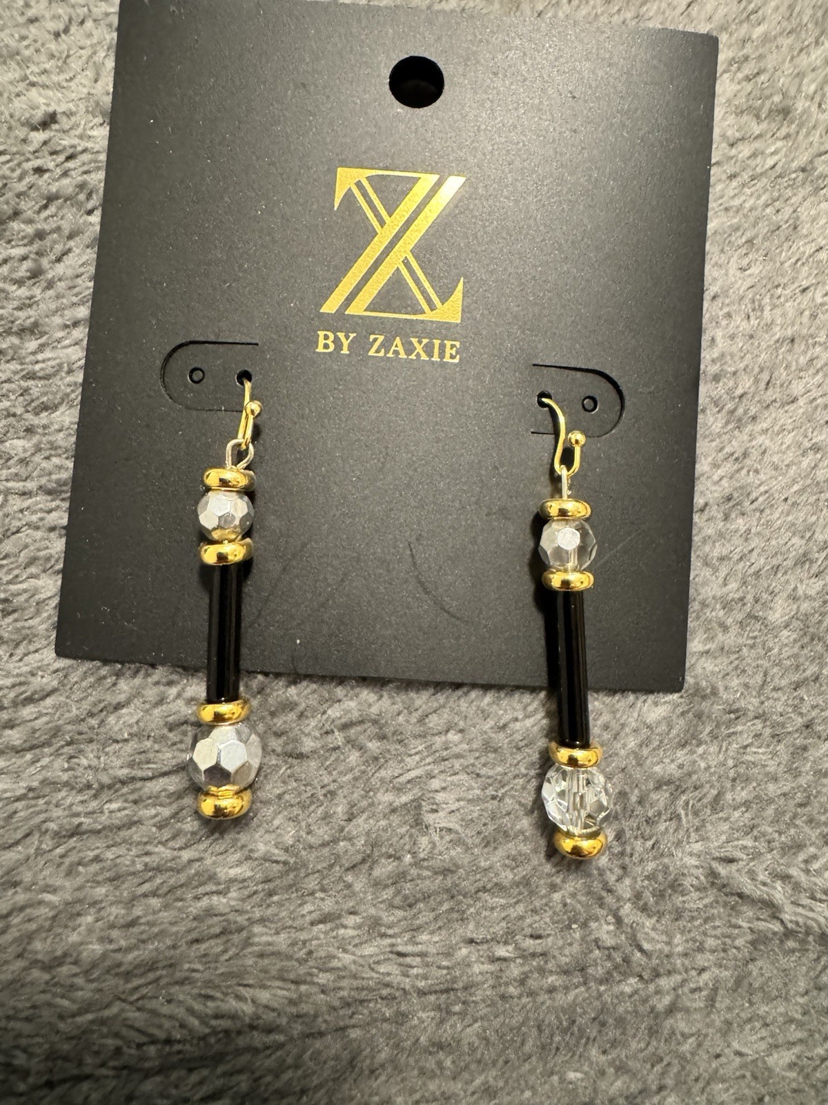 NWT Z By Zaxie Dangle Black Gold & Clear Drop Earrings