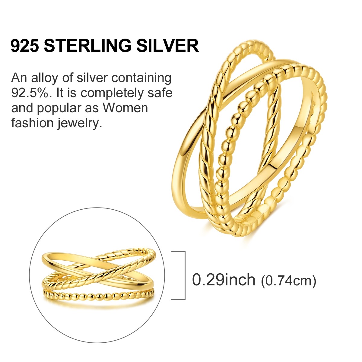 LAZA Twisted 925 Sterling Silver Ring AAA CZ Cross Design Band Gift for Her