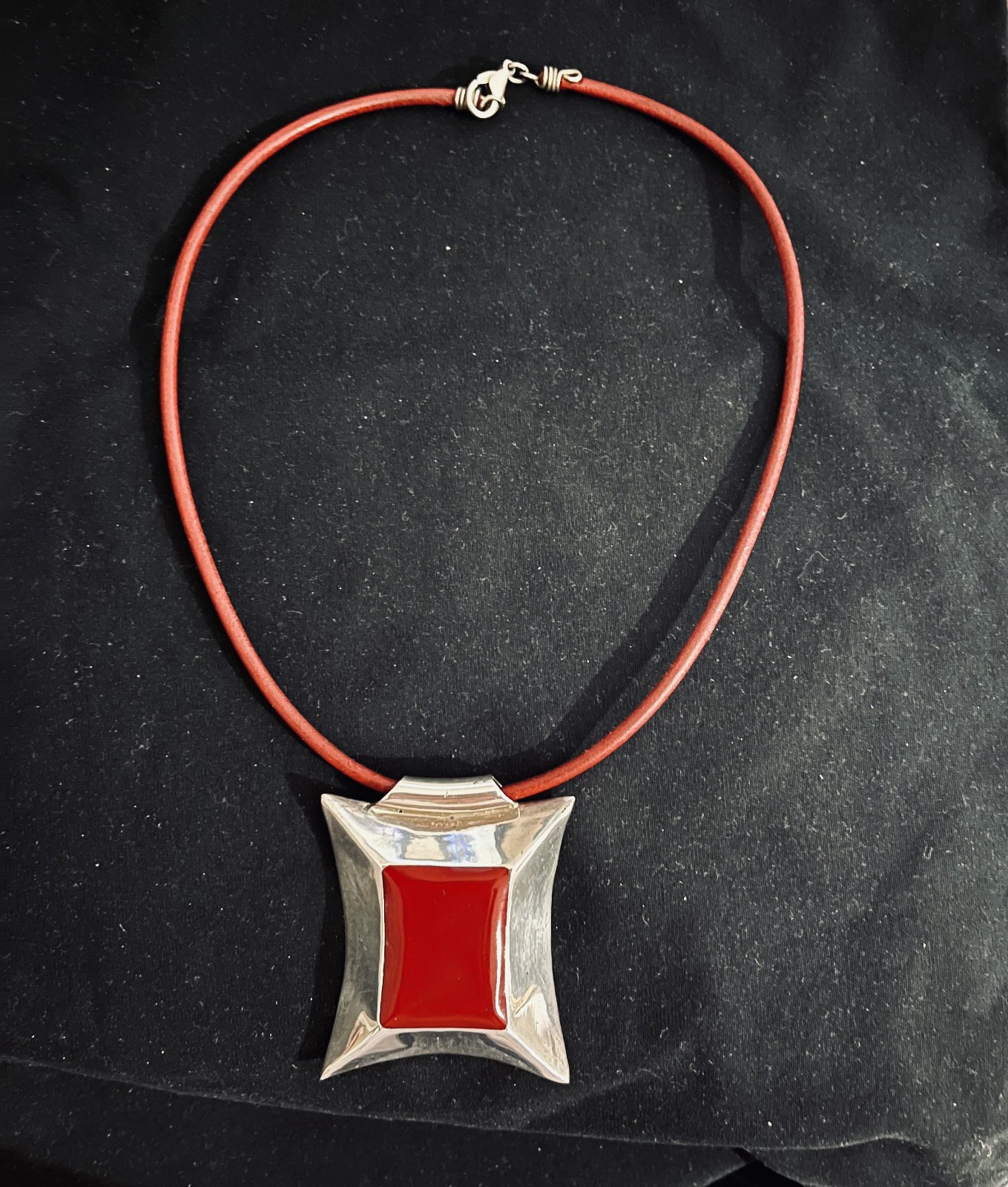 STERLING SILVER & CORAL LARGE PENDANT 2 INCHES CUSTOM MADE IN MEXICO 1.54 OZ