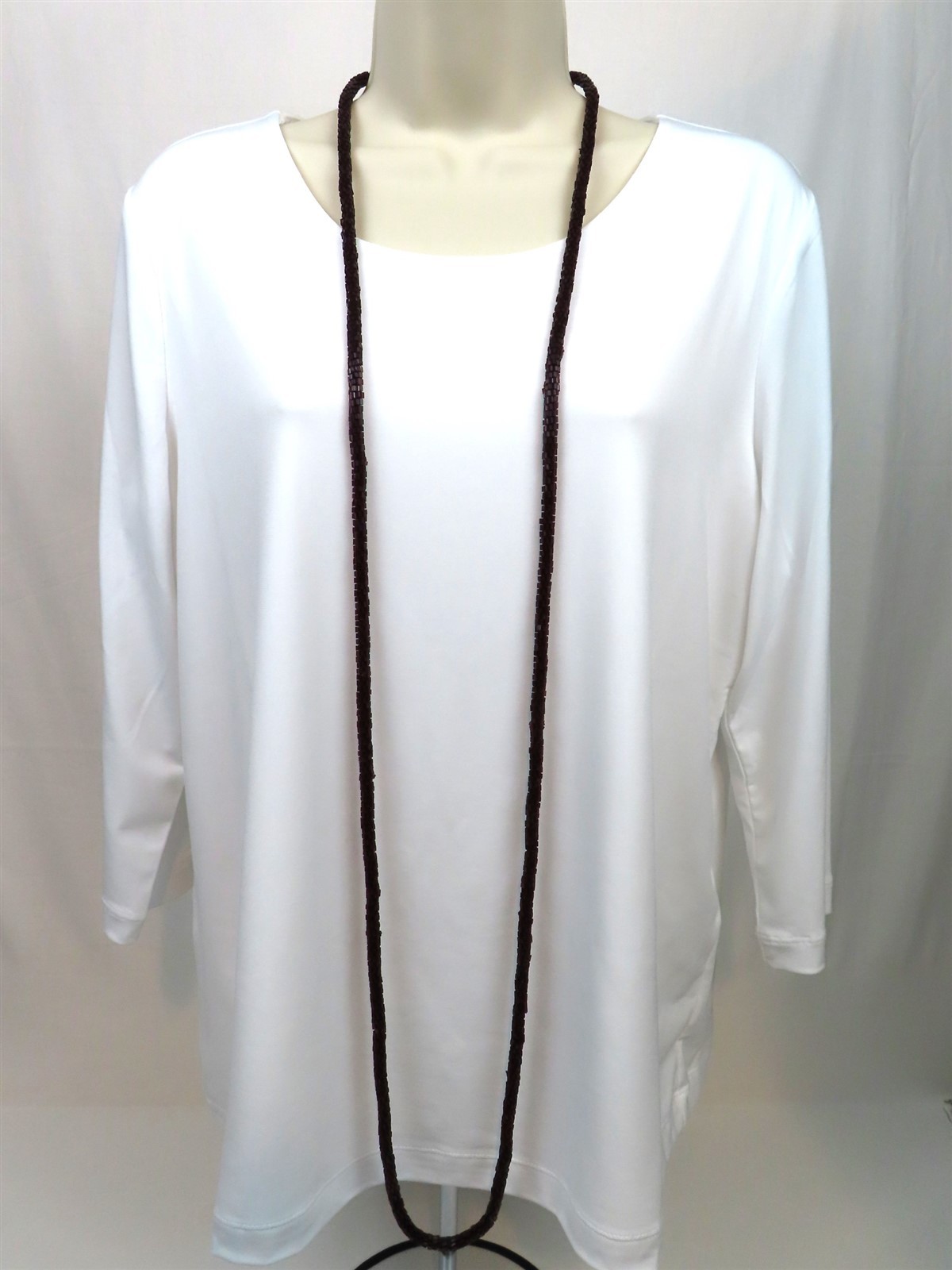 Maroon Glass Bugle Bead Necklace 62″ Long Statement Vintage