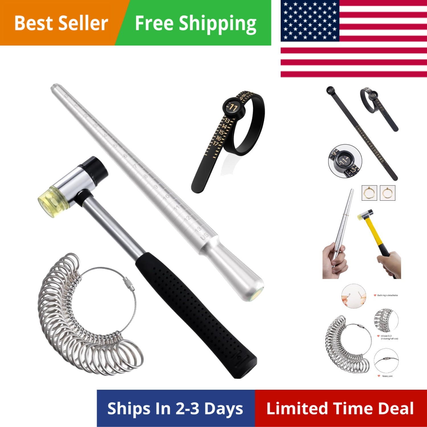 Ring Sizer Measuring Tool Set, Ring Sizer with Magnifying Glass, Integrated C…