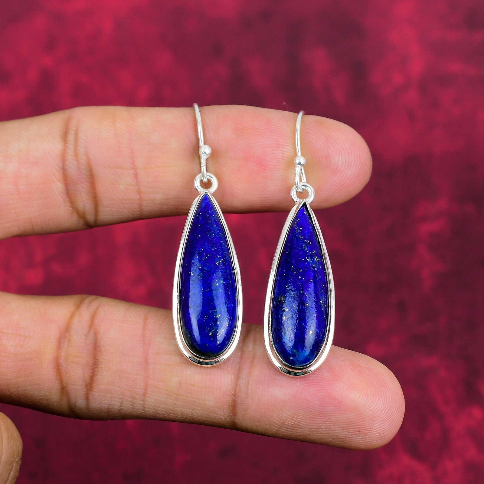 Lapis Lazuli Gemstone Handmade 925 Sterling Silver Earrings Jewelry For Love