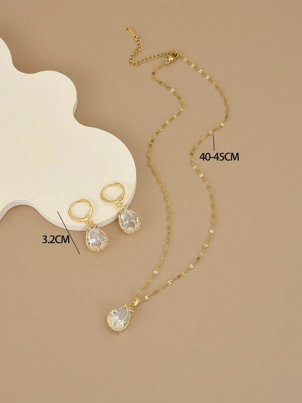 3Pcs/Set Stainless Steel Tulip Decorated With Full Rhinestone Necklace For Women