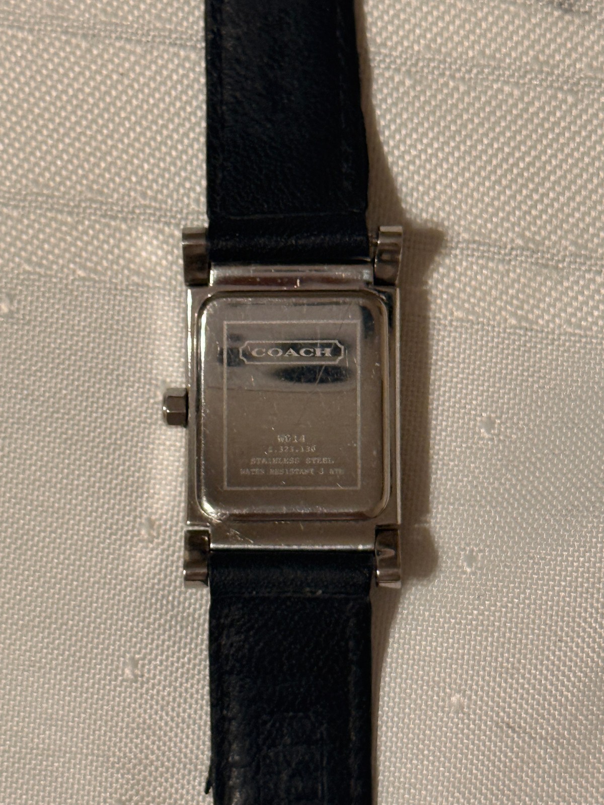 Vintage 1990s Coach W014 Swiss Made Women’s Tank Watch Black Leather Quartz