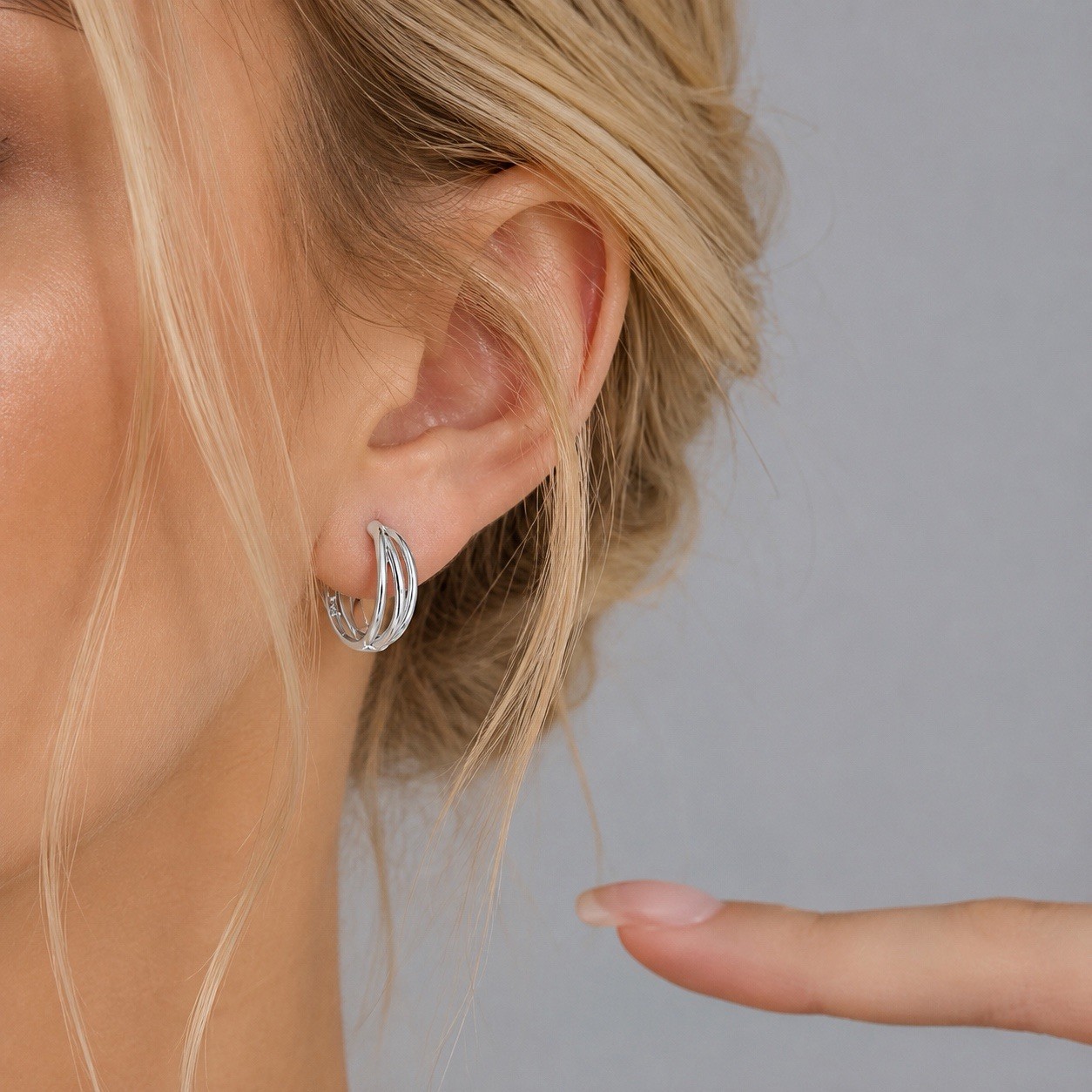 925 Sterling Silver Triple Line Huggie Hoop Earrings Small Hoop Earrings 270