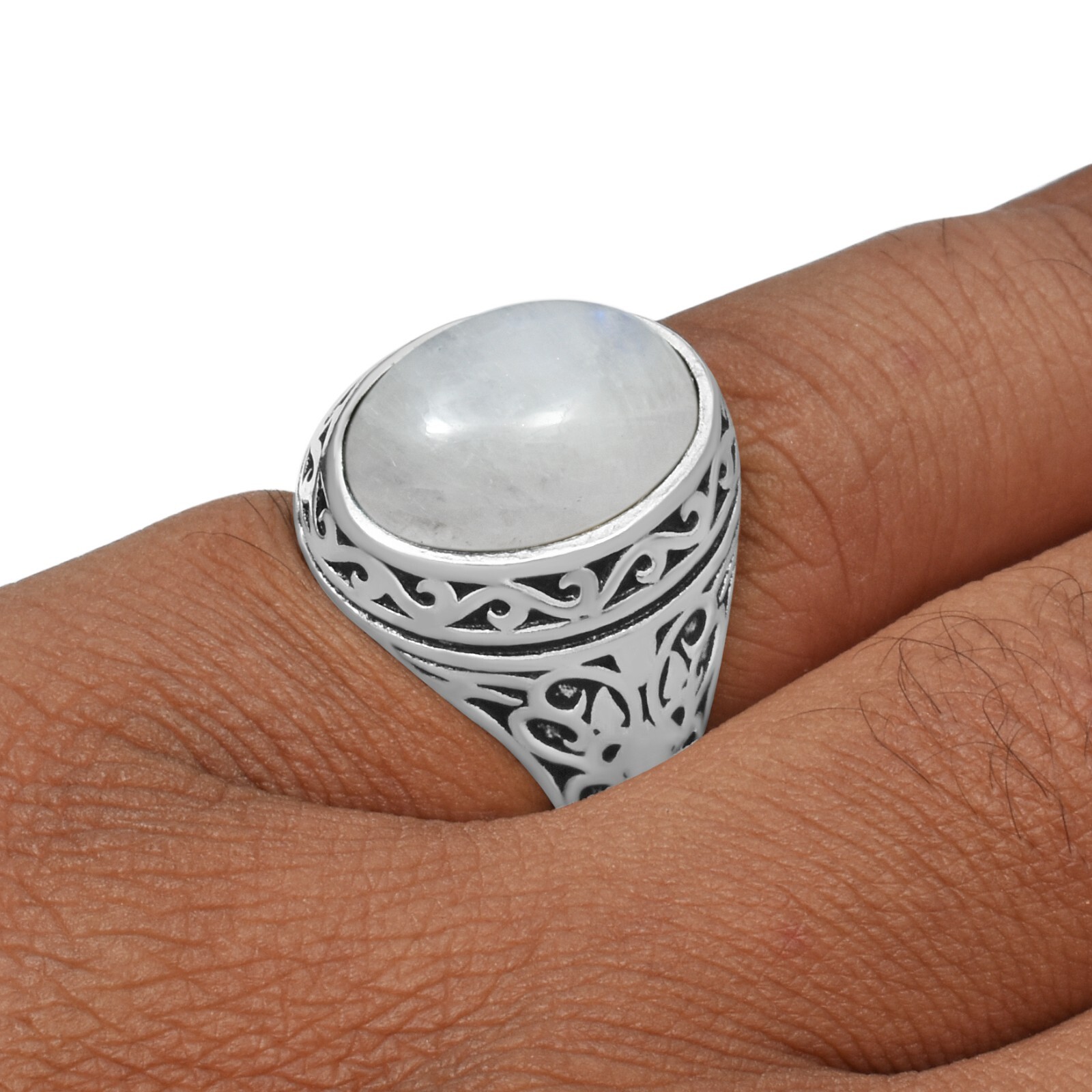 Rainbow Moonstone Gemstone Handmade Ottoman Arabic Style Ring All Size Available