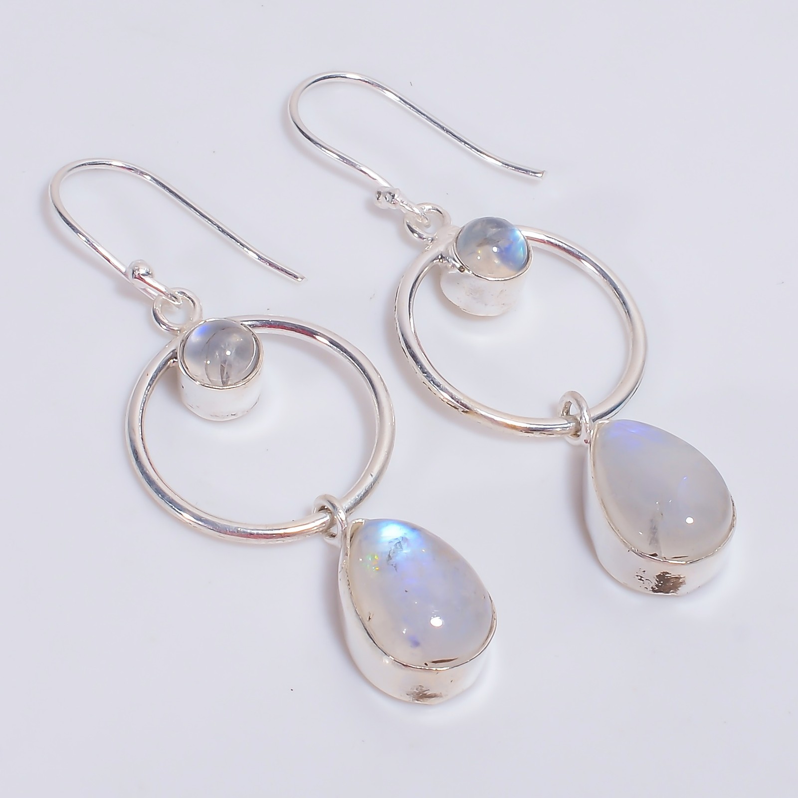 Radiant Rainbow Moonstone Ethnic Earrings – Handmade 925 Sterling Silver s042