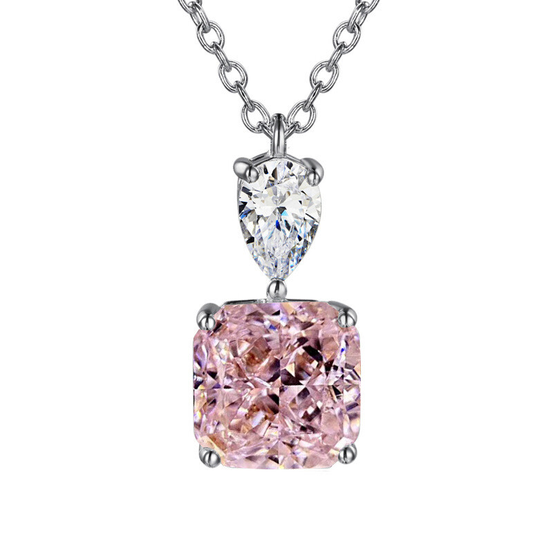 New Square Pink White Topaz Gemstone Silver Women Girl Nekclace Pendant 18 inch