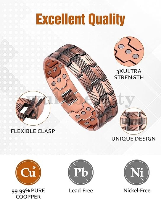 100% Pure Copper Bracelet 3500 Gauss Magnetic Therapy Strong Healing & Regulator