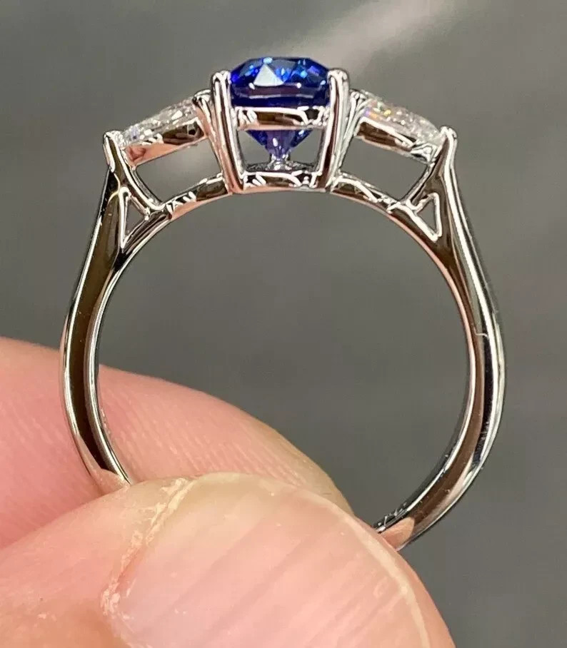 RARE 4.00 Ct Certified Pear Cut Natural Blue Diamond Ring White Gold Finish